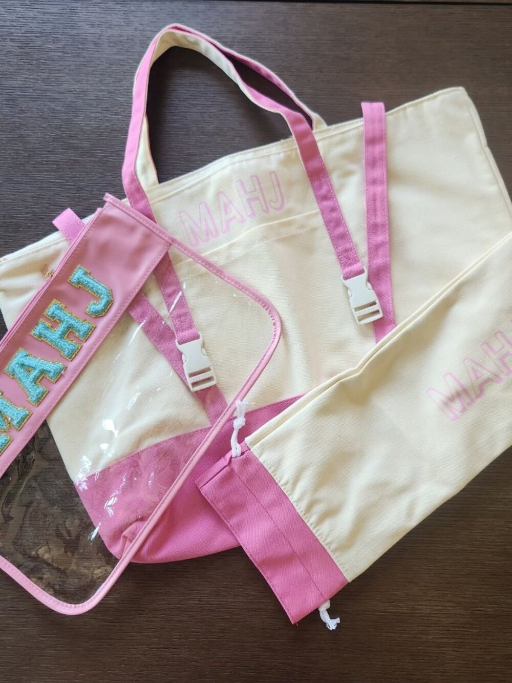 Mah Jongg 3-Piece Canvas Bag Carrying Set - Light Pink